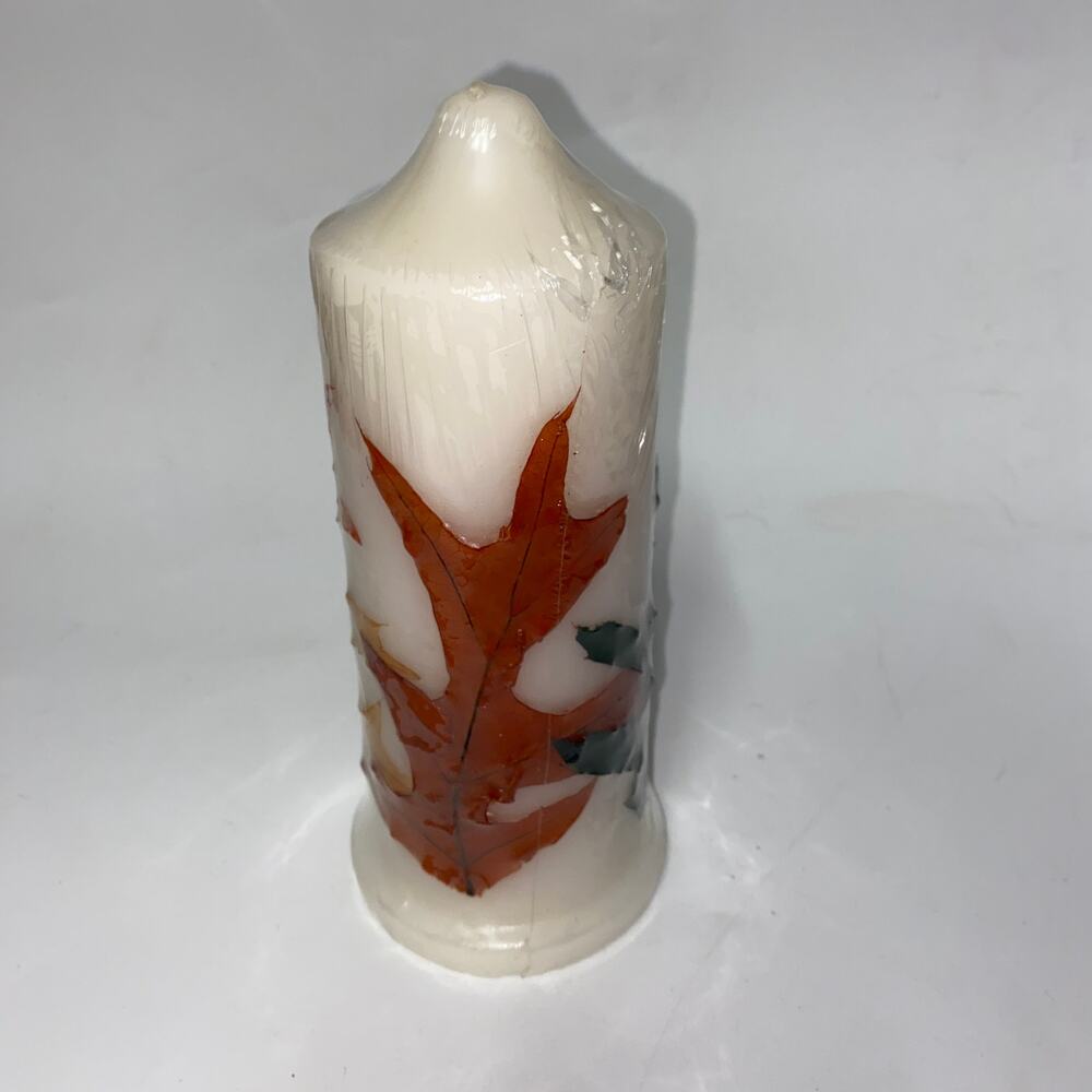 Teleflora Gifts White Autumn Leaves Fall Leaf Pillar Candle 8" New